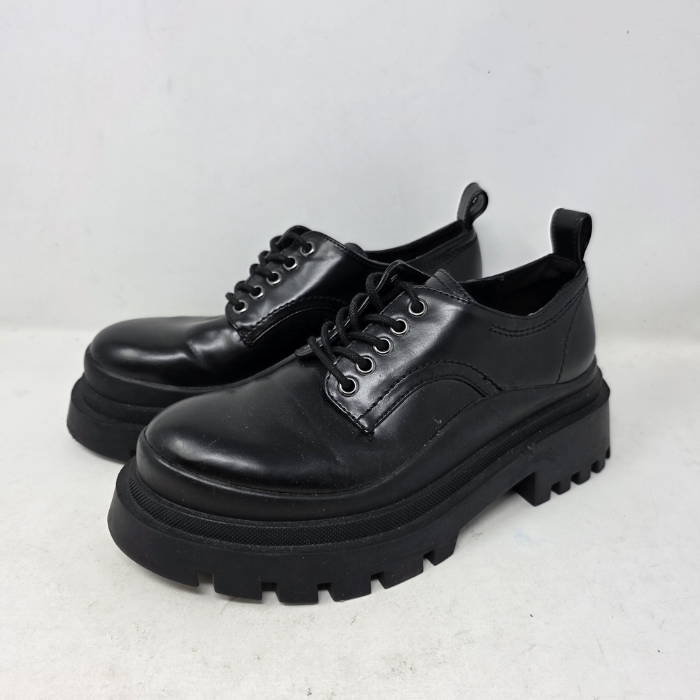 Zara Black Patent Leather Lace Up Y2K Chunky Platform Shoes 38